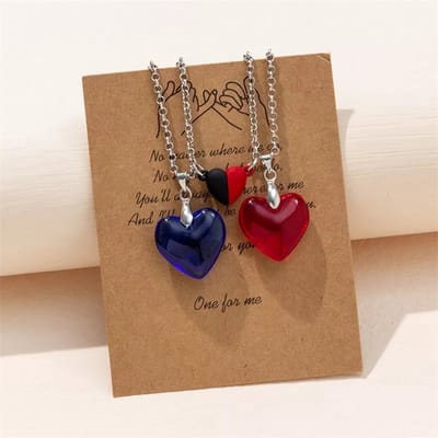Vriendschapskettingen Set - Hart Blauw & Rood - Koppel Cadeau - EmmyRovi - Moederdag cadeau