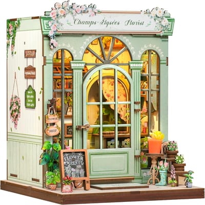 Miniatuur Poppenhuis - Boekenplank Decoratie - Creatief Hobbyen - Met LED Verlichting - 16 x 15.5 x 18 cm