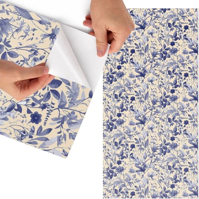 Tulup Meubelfolie - Bloemenpatroon Meubel Wrap Folie - 75x150 cm - Blauw Meubelfolie - Decoratiefolie Zelfklevend - Klassiek Meubelfolie - Meubelfolie Zelfklevend - Badkamer decoratie - Bloemen en planten