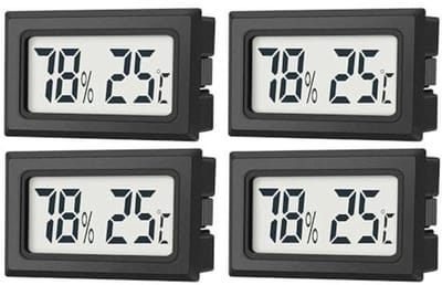 JEDEW Set van 4 digitale mini-thermometer-hygrometer, indoor temperatuur- en luchtvochtigheidsmeter voor binnen, broeikas, luchtbevochtiger, reptielen, groot lcd-scherm, centigraden ℃ (4)