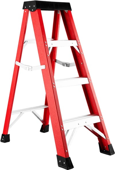 Glasvezel ladder 3 treden - Niet-geleidende isolatieladder - Rode enkelzijdige trap - Voor elektrotechniek