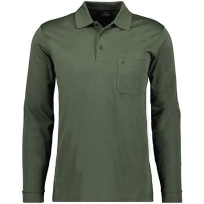 Ragman Softknit Polo Longsleeve Uni Breast Pocket Thyme / male