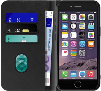 Geschikt voor Apple iPhone 6/6s Telefoonhoesje Zwart Kunstleer Met Magnetische Sluiting - Portemonnee Book Case Met Pasjeshouder - Bescherming aan Voorkant en Achterkant - ProtX