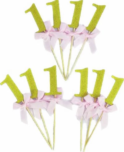 Jealie Cupcake en taart prikkers - Roze met goud design - 1 jaar - 10 stuks
