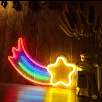 Regenboog met vallende ster - Neon sfeerlicht - Neon wandlamp -LED sfeerlicht - Sfeerlicht - Multicolor - LED- Kerst cadeau