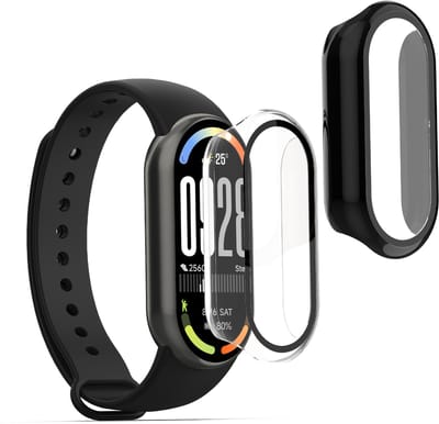 kwmobile 2x cover geschikt voor Xiaomi Mi Band 10 / Smart Band 10 - Fitnesstracker cover van gehard glas en kunststof frame set transparant / zwart