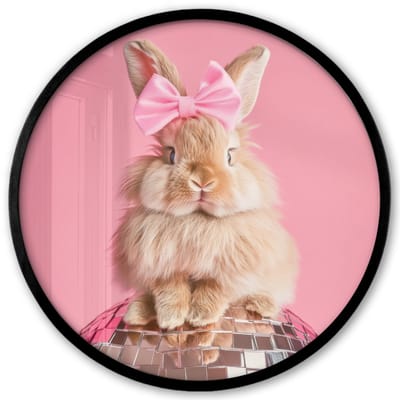 Poster in lijst Rond - Fotolijst 40x40 cm - Posters - Strik - Discobal - Konijn - Ronde posterlijst zwart - Decoratie - Wanddecoratie woonkamer - Muurdecoratie slaapkamer