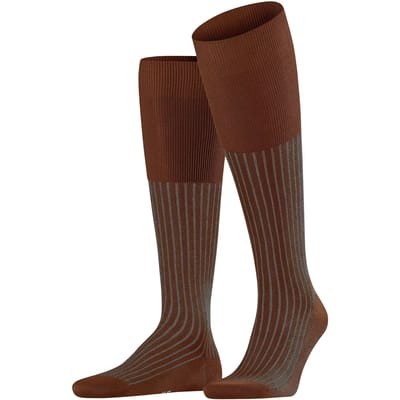 FALKE Oxford Stripe geribbeld speciale schittering katoen kniekousen heren bruin - maat 41-42