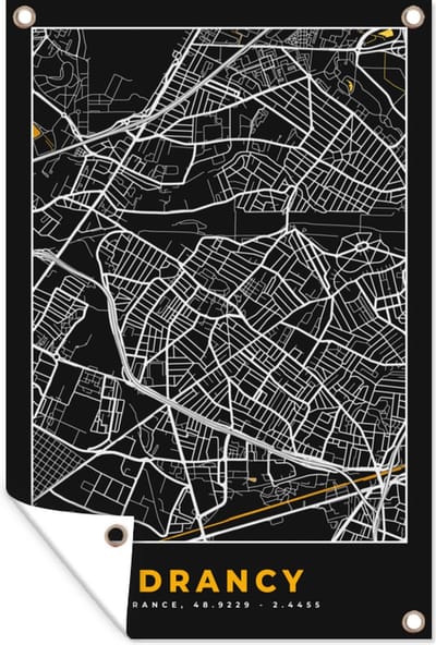 Muurdecoratie Stadskaart – Drancy - Plattegrond – Kaart – Frankrijk - 120x180 cm - Tuinposter - Tuindoek