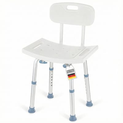 FLOORDIREKT Douchestoel Jonah - In Hoogte Verstelbaar Met Rugleuning - Voor Bad & Douche - Anti-Slip & Stabiel - Belastbaar tot 150 kg