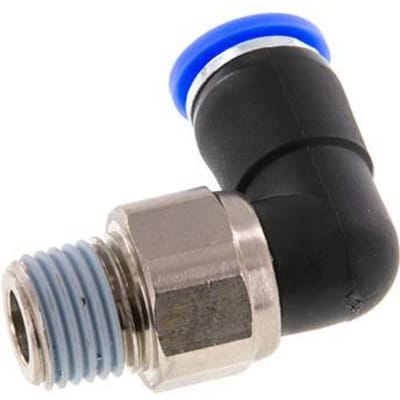 8mm & R1/4'' L-stuk Draaidoorvoer Insteek Buitendraad Vernikkeld Messing/PBT NBR