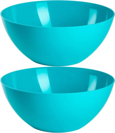 Plasticforte Voedsel serveerschaal - 2x stuks - saladeschaal - D26 x H12 cm - kunststof - blauw - 3500 ml