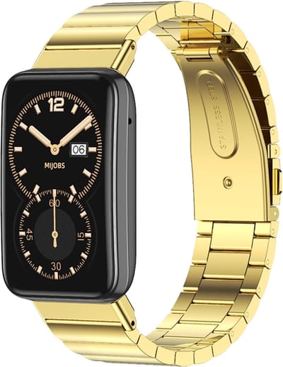 By Qubix - Stalen schakelband - Goud - Geschikt voor Xiaomi Smart Band 7 Pro / Mi Band 7 Pro bandje