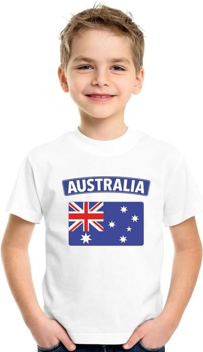 Supporters kleding - t-shirt van vlag Australie - wit - voor kinderen - korte mouwen - sport 110/116