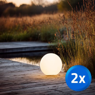 Solar bol lamp 'Gemini' - 20 cm - Set van 2 - Buitenlamp op zonne-energie met afstandsbediening - Warm wit 3000K - Tuinverlichting voor tuin en terras - Wit