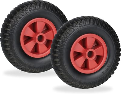 Famanu - Massief rubberen reservewiel voor kruiwagen, kunststof velg, lekvrij, 80 kg draaglast – Zwart-Rood