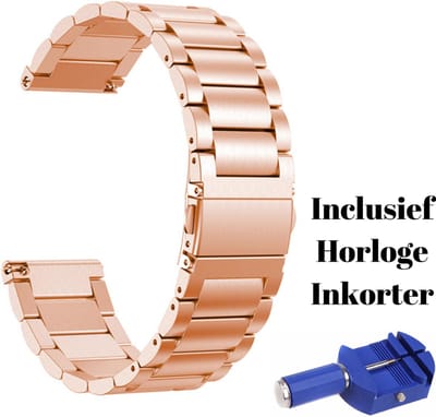 KELERINO. Metalen Schakel Bandje geschikt voor Fitbit Versa 2 (Lite) - Met Inkorter - Rose Goud