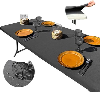 Waterdicht Rechthoekig Tafelkleed Zwart 182x76 cm Elastisch en Vlekbestendig voor Buiten en Camping