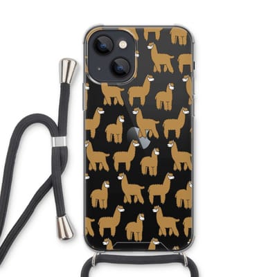Case Company® - Hoesje met koord geschikt voor iPhone 13 hoesje met Koord - Alpacas - Telefoonhoesje met Zwart Koord - Bescherming aan alle Kanten en Over de Schermrand