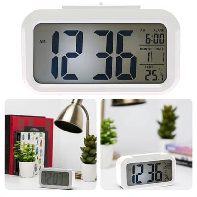 Cheqo® Digitale Wekker Zwart - Digitale Klok met Grote Cijfers - Reiswekker - LED Wekker - Alarmklok - Snooze Functie - ABS Materiaal - Wit