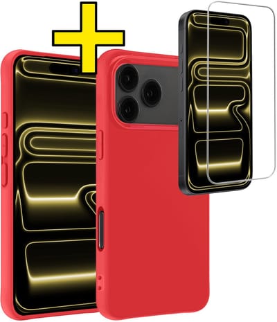 Hoesje - Met Screenprotector - Geschikt voor Apple iPhone 17 Pro - Sterk & Shockproof - Back Cover - Siliconen Case - Telefoon Hoes - Telefoonhoesjes - Rood