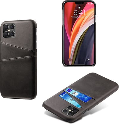 MobyDefend Hoesje - Geschikt voor iPhone 12 / iPhone 12 Pro - Lederen Backcover Met Vakjes Pasjes - Zwart