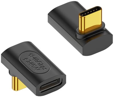 USB-C Haakse Adapter - 40Gbps - 240W PD - 8K/60Hz - Female naar Male - voor Laptop en Tablet - type 2 - zwart