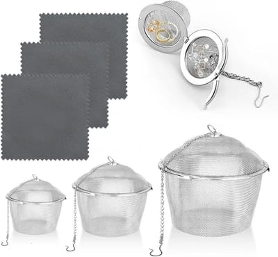 Set van 3 Ultrasonische Reinigingsmanden - Hoogwaardige RVS Mandjes voor Ultrasonische Reinigers - Universele Houder voor Accessoires - Meshbal met Deksel voor Effectieve Reiniging