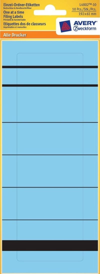 10x Enkele maplabels breed kort 192x61mm blauw