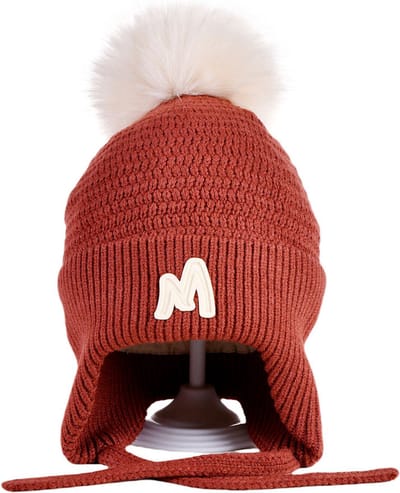 Decopatent - Muts Kind - Kinder muts met pompon - M Embleem - 6 Maanden t/m 6 jaar - Maat 48/52 - Kindermutsen Jongens & Meisjes - Gebreide Muts met Binnenvoering - Muts Baby / Peuter / Kleuter - Wintermuts - Kleur: Rood