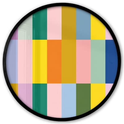 Poster in lijst Rond - Fotolijst 40x40 cm - Posters - Stroken - Blauw - Patroon - Abstract - Ronde posterlijst zwart - Decoratie - Wanddecoratie woonkamer - Muurdecoratie slaapkamer