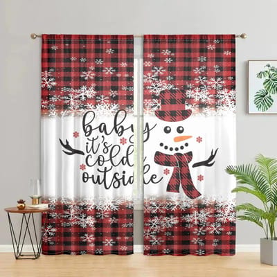 2 stuks, Kerst sneeuwman geruite gordijnen -30% verduisterend - geschikt voor woonkamer, slaapkamer, keuken, huisdecoratie W150CM H166CM&Rod pocket white