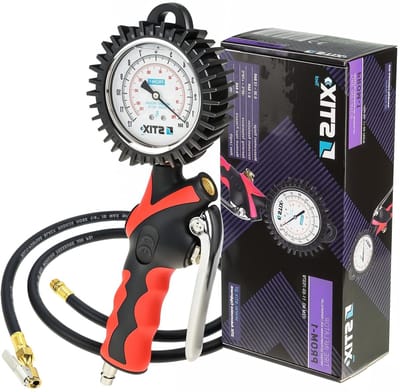 Perslucht bandenpomp - Banden vulpistool - Bandenspanning controleren - Analoge manometer - 150 cm slang - Zwart