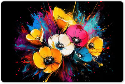 Placemats 45x30 cm - Placemat kunststof - 1 stuk - Bloemen - Kleurrijk - Graffiti - Modern - Boeket - Borden onderleggers - Decoratie voor op tafel - Keuken tafeldecoratie accessoires - Vinyl onderlegger - Tafelversiering