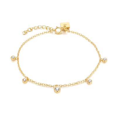 Twice As Nice Armband in 18kt verguld zilver, 5 zirkonia 16cm+3cm
