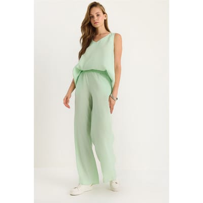 V-hals Katoenen Blouse-Broek Twee-Piece Set