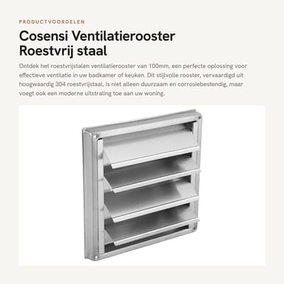 Dailygoods- Ventilatierooster 100mm - Roestvrij Staal - Afvoerkanaalrooster - Duurzaam - Zilverkleurig - Geschuurd oppervlak - Luchtrooster