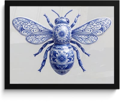 Poster in lijst - Fotolijst 40x30 cm - Posters - Bij - Modern - Delfts - Blauw - Posterlijst zwart - Decoratie - Wanddecoratie woonkamer - Muurdecoratie slaapkamer