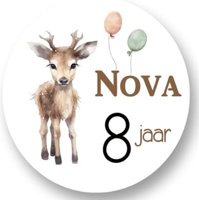 20x Traktatie stickers met naam Hertje - Verjaardag stickers - Hert - Sluitstickers - Kinderfeest Traktatie - Uitdelen - Uitdeeltraktatie - Wensetiket - Rond - 40mm - Glossy sticker
