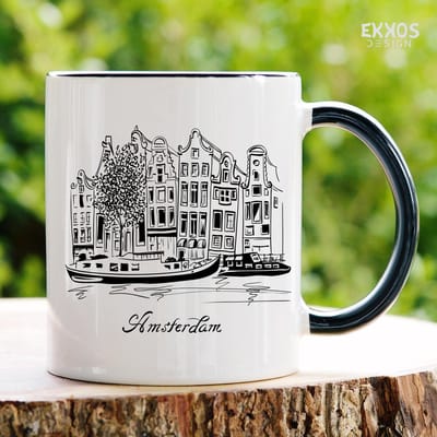 Amsterdam mok - Cadeau voor vrouw - Cadeau voor man Vaderdag - Moederdag - Cadeau voor haar - Cadeau voor hem - Mannen cadeautjes - Papa cadeau - Mokken en bekers - Cadeau voor vader - Valentijndag - Theeglazen - Koffiemok