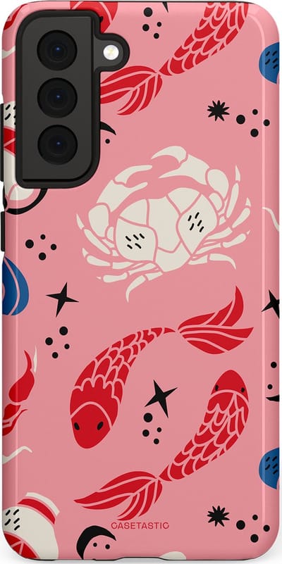Casetastic hoesje geschikt voor Samsung Galaxy S21 FE 5G - Dubbellaagse bescherming - Zodiac in kleur - Fashion Case - Lichtroze Koraal Perzik