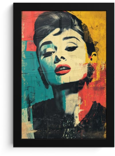 Poster in lijst - Fotolijst 20x30 cm - Posters - Vrouw - Rode lippen - Expressief - Grafisch - Posterlijst zwart - Decoratie - Wanddecoratie woonkamer - Muurdecoratie slaapkamer