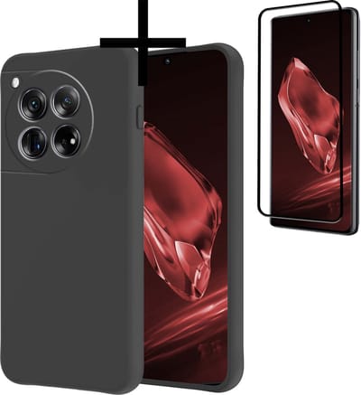 Hoesje - Met Screenprotector - Geschikt voor OnePlus 12 - Sterk & Shockproof - Back Cover - Siliconen Case - Telefoon Hoes - Zwart