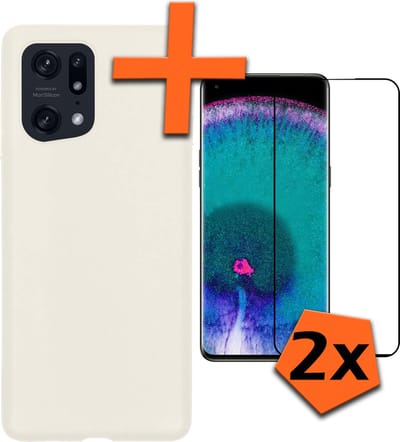 Hoes - Met 2x Screenprotector - Geschikt voor OPPO Find X5 - Sterk & Shockproof - Back Cover - Siliconen Case - Telefoon Hoes - Wit