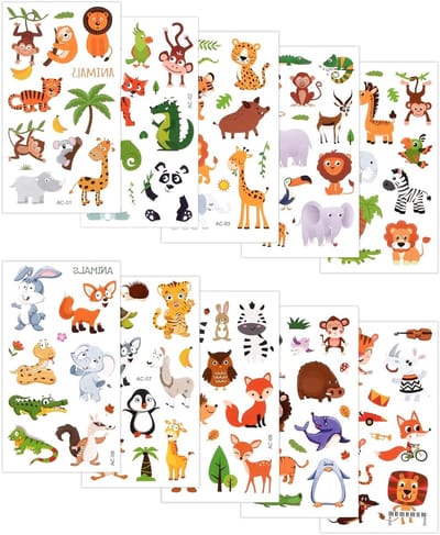 Set van 10 Waterdichte Dierentattoo Stickers voor Kinderen - Perfect voor Feestjes en Zoo-Thema Decoraties