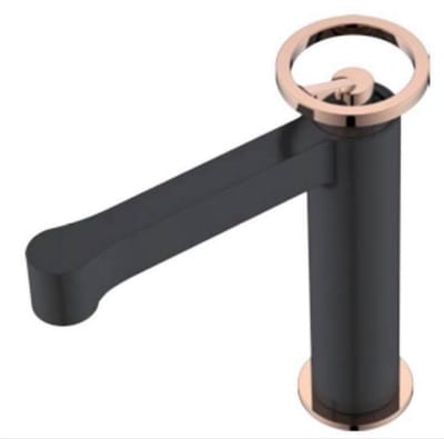 Hudor - Wastafelkraan Zwart met Roségoud - Pénée Collectie 029 - Fonteinkraan Messing - Moderne Wastafelmengkraan met Planchet - Keramische Cartridge