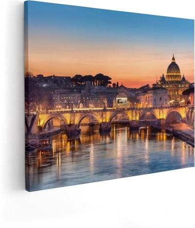 Artaza Canvas Schilderij Zonsondergang - 50x40 cm - Wanddecoratie Rome - Muurdecoratie Stad - Kamer Accessoires Italië