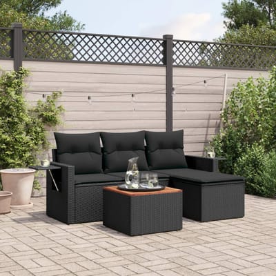 vidaXL - 5-delige - Loungeset - met - kussens - poly - rattan - zwart