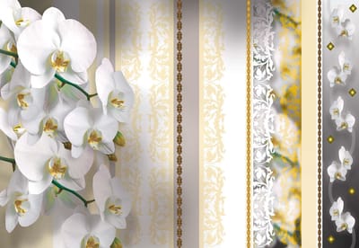 Fotobehang Flowers Floral Orchids Pattern | XL - 208cm x 146cm | 130g/m2 Vlies