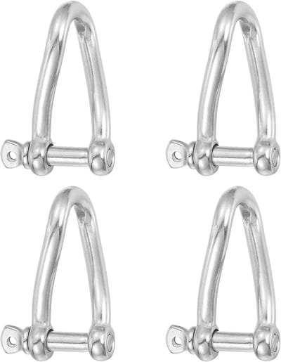 316 RVS Twist Beugel 90 Graden 1/4" 6mm, 4 Stuks Twisted Clevis met Schroef Pin voor Zeilen, Slepen en Outdoor Activiteiten